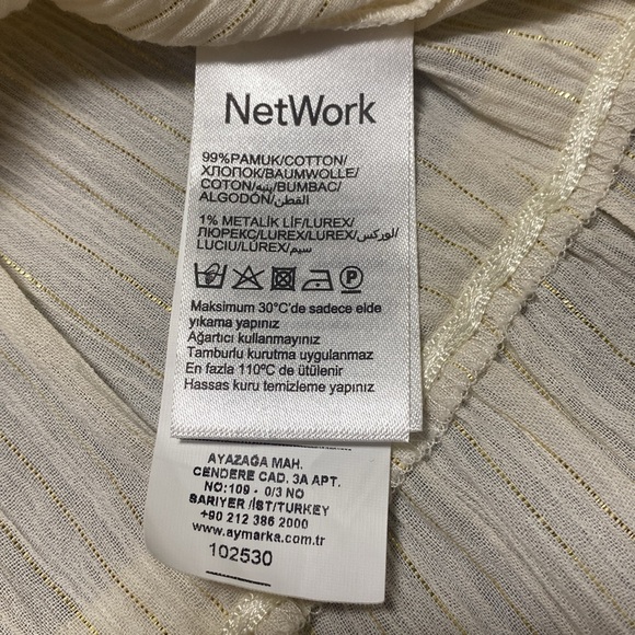 NWT Network Mini Dress, Size 38 EU M-10 US Color ivory-metallic gold stripes - Picture 7 of 13